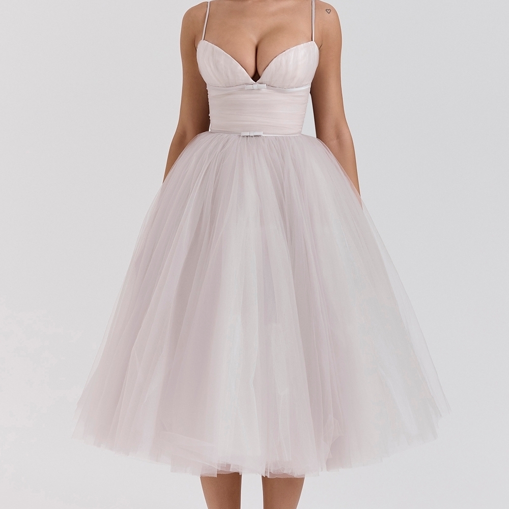 House of CB Soft White Tulle Midi Dress